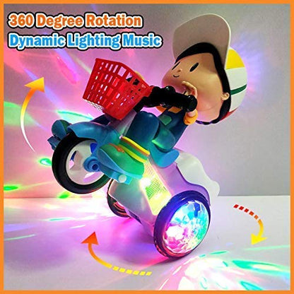 MUSICAL STUNT TRICYCLE TOY BIKE FOR KIDS. | WITH 360 DEGREE ROTATION. | COLORFUL 3D FLASHING LIGHT EFFECTS AND MUSIC. | BUMP AND GO ACTION TOY FOR KIDS.