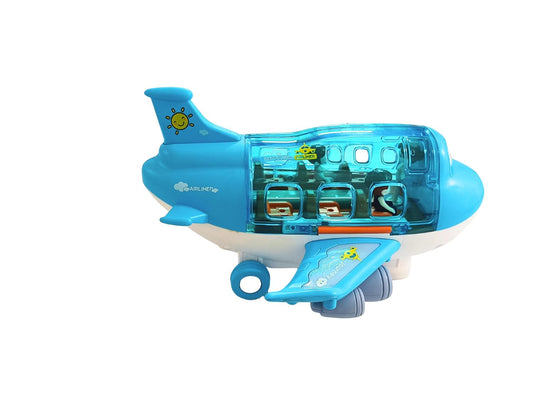 Airliner Happy Fuun Kids Toy Airplane, Blue Transparent Plastic, Light and Sound Effects, Educational Aircraft for Ages 3+