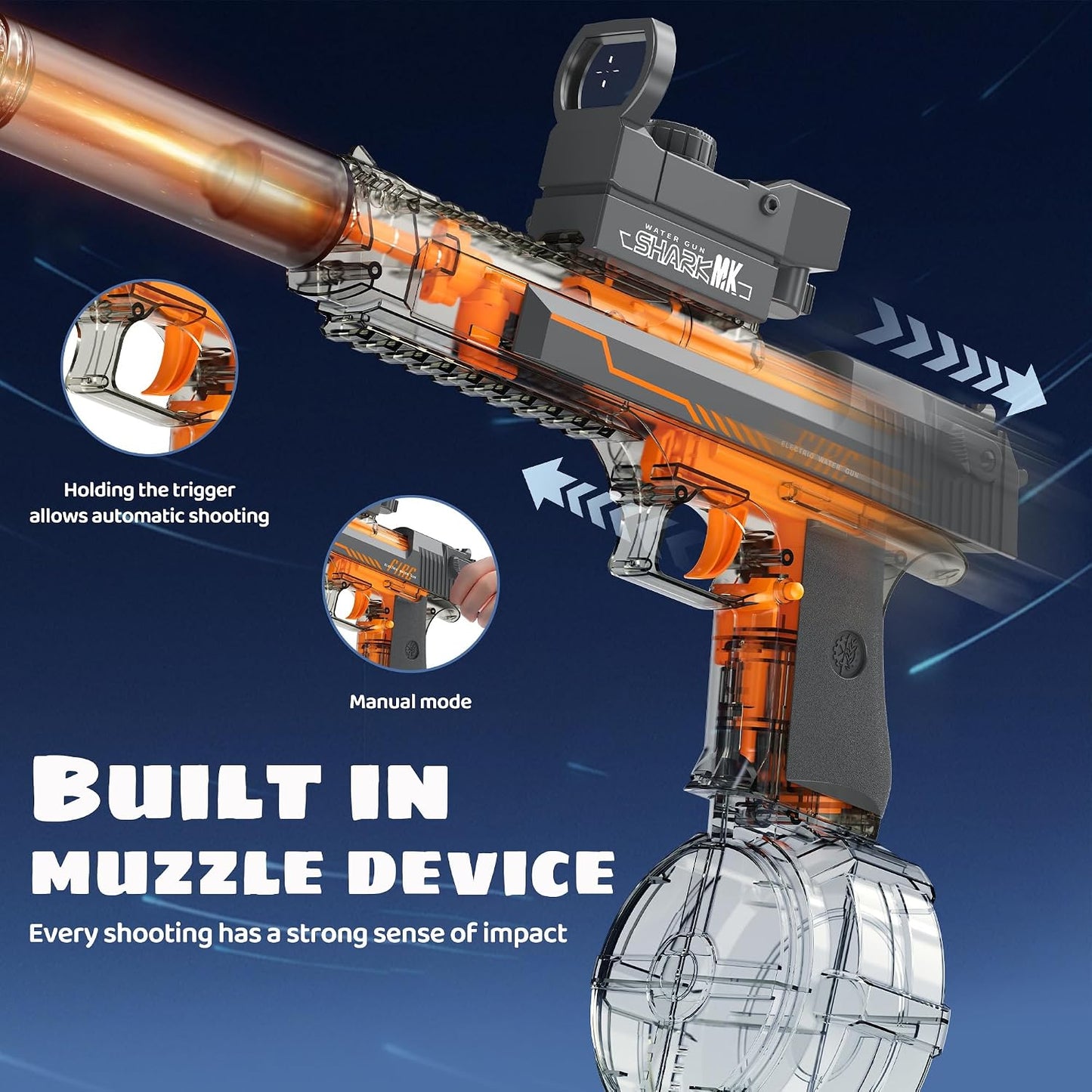 Electric S200s Rapid Water Shooting Gun With Light Muzzle