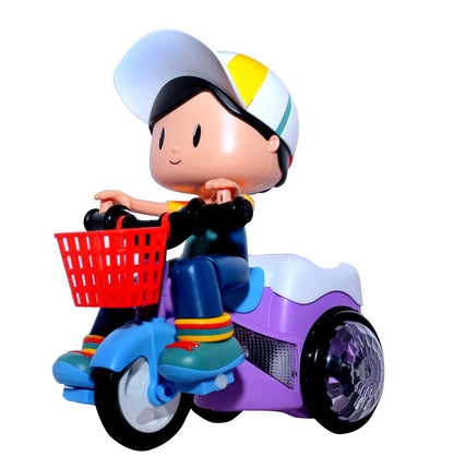 MUSICAL STUNT TRICYCLE TOY BIKE FOR KIDS. | WITH 360 DEGREE ROTATION. | COLORFUL 3D FLASHING LIGHT EFFECTS AND MUSIC. | BUMP AND GO ACTION TOY FOR KIDS.