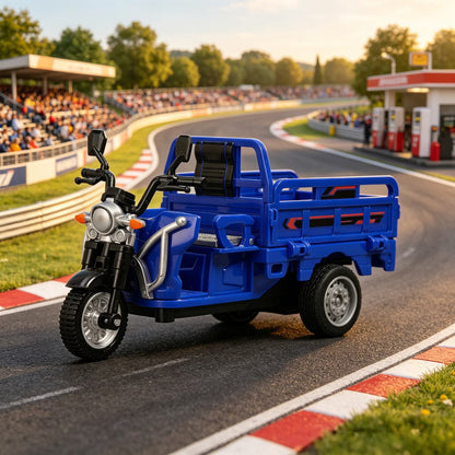 Electric Three Wheeled Motorcycle Loading Rickshaw Diecast Alloy Model With Light & Sound Pull Back Vehicle Toy 1:10 Scale For Boys & Collectors
