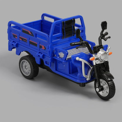 Electric Three Wheeled Motorcycle Loading Rickshaw Diecast Alloy Model With Light & Sound Pull Back Vehicle Toy 1:10 Scale For Boys & Collectors