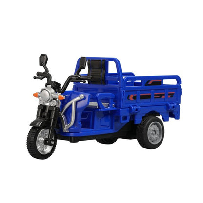 Electric Three Wheeled Motorcycle Loading Rickshaw Diecast Alloy Model With Light & Sound Pull Back Vehicle Toy 1:10 Scale For Boys & Collectors