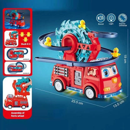 Fire Rail Car Duck with Swivel Slide Toy with Music Lights