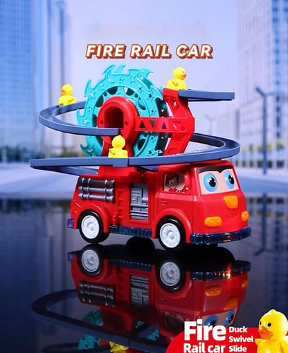 Fire Rail Car Duck with Swivel Slide Toy with Music Lights