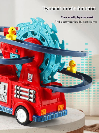Fire Rail Car Duck with Swivel Slide Toy with Music Lights